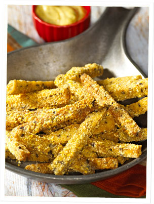 Flax Tempeh Fries with Curry Vegan Mayo