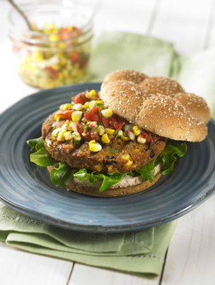 Grilled Black Bean Burger with Corn Salsa